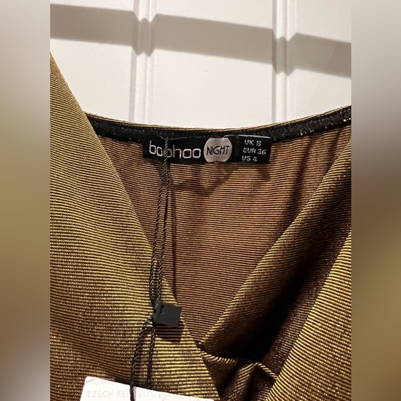 NWT. “Boohoo Night Sasha Textured Slinky Draped MIDI Dress Chartreuse” US Size 4 - Picture 7 of 8